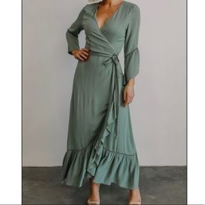Baltic Born sage wrap midi dress